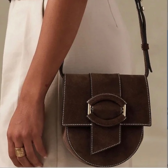 Gia Brown SUEDE Purse Bag Crossbody Banana Republic Gap Mini Regular Buckle - Picture 1 of 16